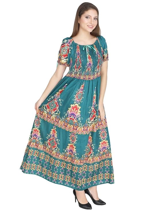 Attractive Printed Rayon Bobbin One Piece fit and Flare Dress in tie dye Pattern Comfy Trendy Night Gown for Women
