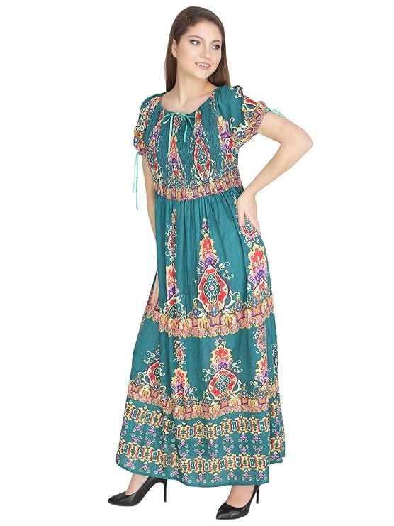 Attractive Printed Rayon Bobbin One Piece fit and Flare Dress in tie dye Pattern Comfy Trendy Night Gown for Women