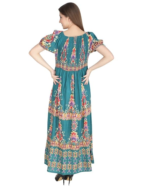 Attractive Printed Rayon Bobbin One Piece fit and Flare Dress in tie dye Pattern Comfy Trendy Night Gown for Women