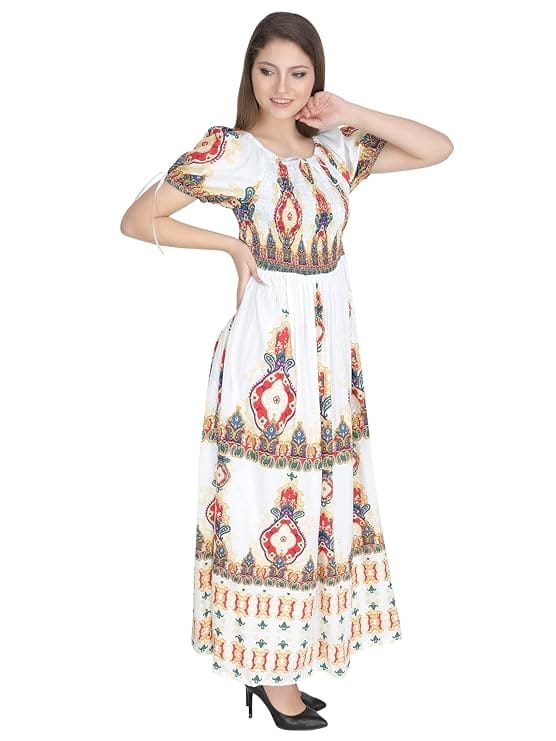 Attractive Printed Rayon Bobbin One Piece fit and Flare Dress in tie dye Pattern Comfy Trendy Night Gown for Women