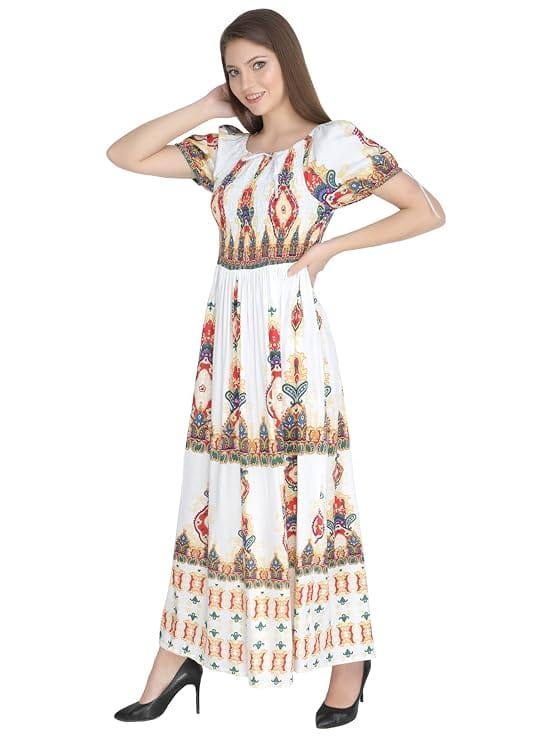 Attractive Printed Rayon Bobbin One Piece fit and Flare Dress in tie dye Pattern Comfy Trendy Night Gown for Women