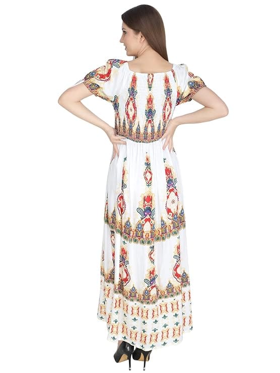 Attractive Printed Rayon Bobbin One Piece fit and Flare Dress in tie dye Pattern Comfy Trendy Night Gown for Women