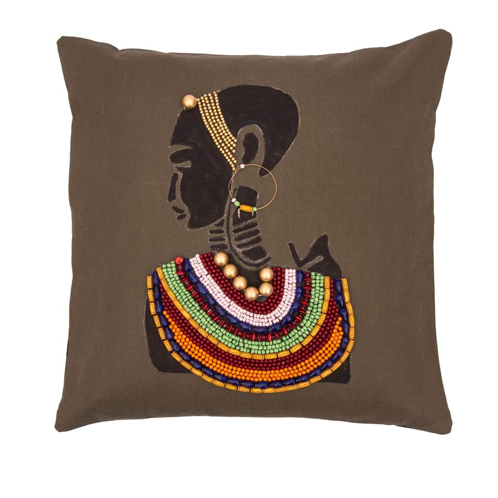 Tribal Woman Beaded Cushion Cover
