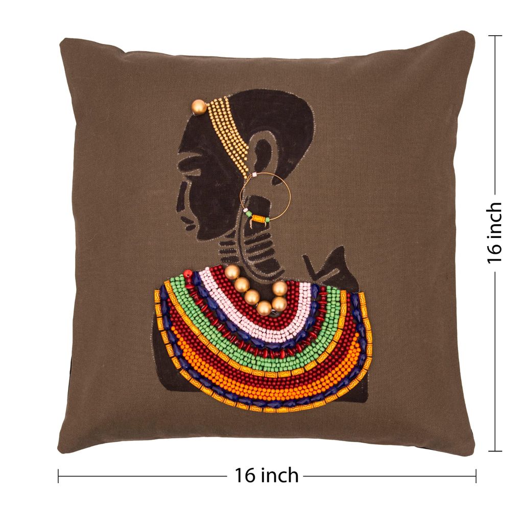 Tribal Woman Beaded Cushion Cover