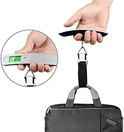 GLOBAL IMPEX Digital Metal Luggage Weighing Scale For Flight Travel Shop Home Portable Hanging Weight Machine For Bags And Baggage Included Battery - 50 Kg LCD Display Steel (Pack of 1)