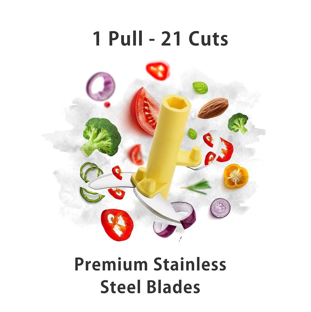 GLOBAL IMPEX Vegetable Round Quick Handy Dori Chopper (1000 ml) with 6 Stainless Steel Blade and Whisker Multipurpose Speedy, Dry Fruit and Onion Machine for Kitchen Tool (Sky Blue & Red 1000ml)