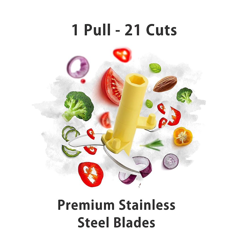 GLOBAL IMPEX Vegetable Round Quick Handy Dori Chopper (1000 ml) with 6 Stainless Steel Blade and Whisker Multipurpose Speedy, Dry Fruit and Onion Machine for Kitchen Tool (Neavy Blue & Yellow)