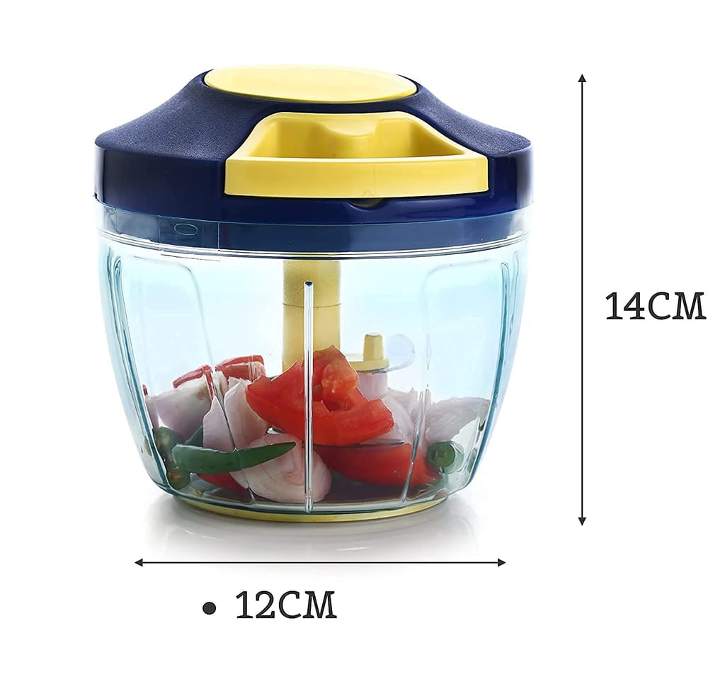 GLOBAL IMPEX Vegetable Round Quick Handy Dori Chopper (1000 ml) with 6 Stainless Steel Blade and Whisker Multipurpose Speedy, Dry Fruit and Onion Machine for Kitchen Tool (Neavy Blue & Yellow)