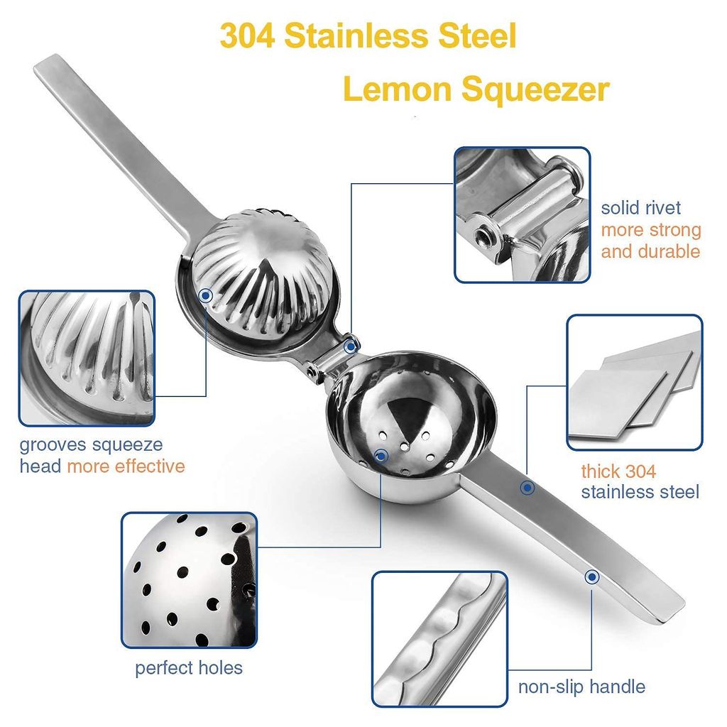 GLOBAL IMPEX Heavy Duty Lemon Squeezer 300g β Manual Citrus Press Juicer Made of Zinc Alloy with Non-Slip Handle & Steel Finish | Lemon Lime Squeezer for Home, Kitchen & Bar Use