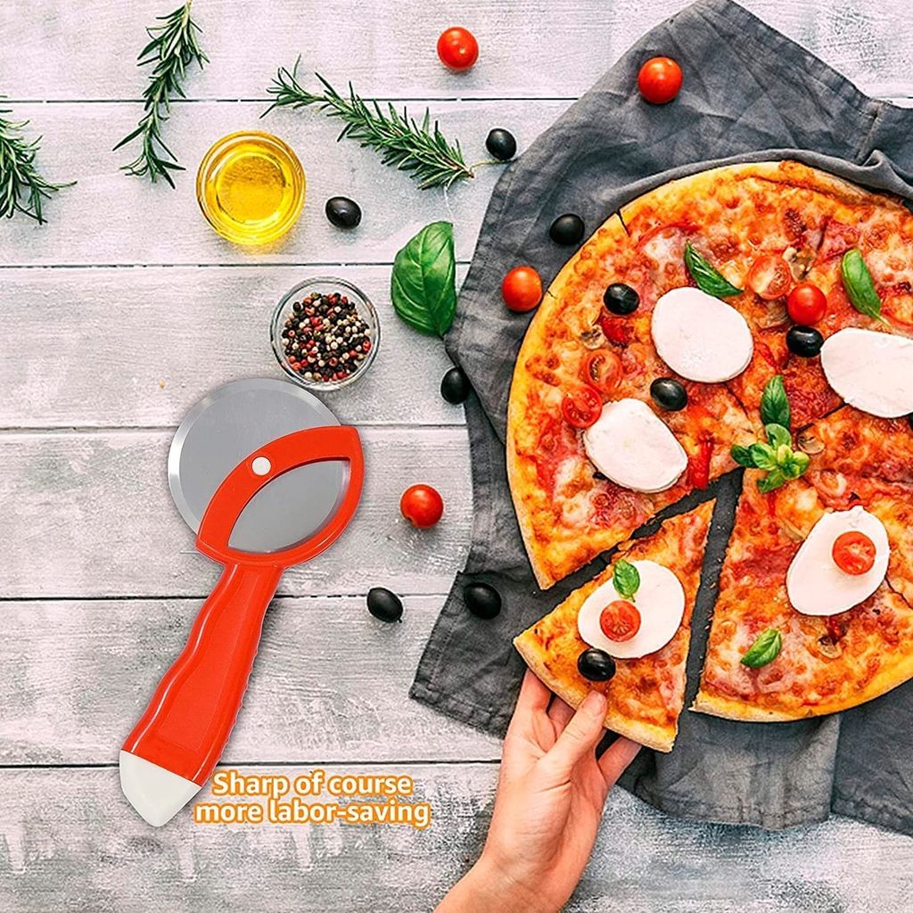 GLOBAL IMPEX 2 in1 Stainless Steel Lemon Squeezer with Bottle Opener and Pizza Cutter with Comfortable Plastic Handle Combo of Lemon Squeezer with Red Pizza Cutter (Pack of 2)