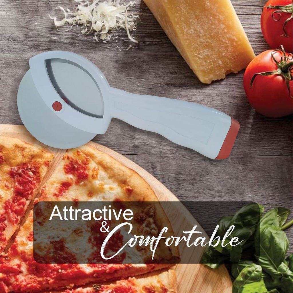 NEWWAY Stainless Steel Pizza Cutter Premium Food Grade with Comfortable Plastic Handle Wheel Type Blue Color with sharp Blade (Pack of 1)