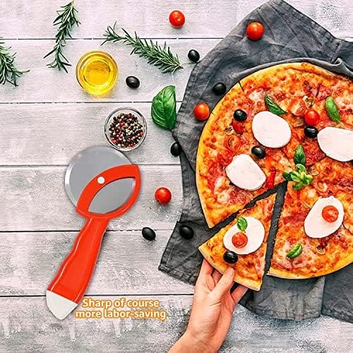 GLOBAL IMPEX Stainless Steel Pizza Cutter Premium Food Grade with Comfortable Plastic Handle Wheel Type Red & Blue Colour with Sharp Blade (Pack of 2)