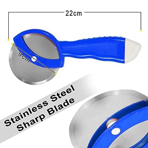 GLOBAL IMPEX Stainless Steel Pizza Cutter Premium Food Grade with Comfortable Plastic Handle Wheel Type Red & Blue Colour with Sharp Blade (Pack of 2)