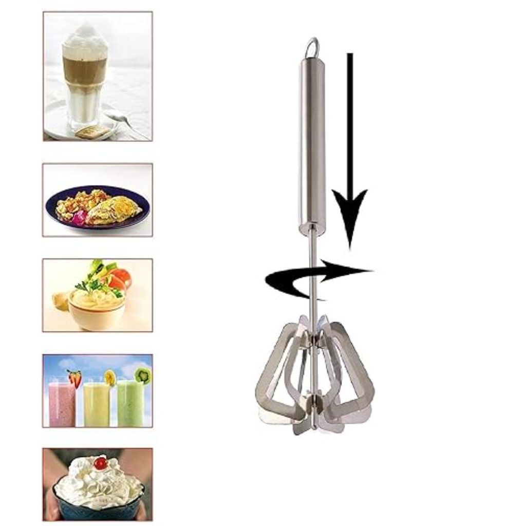 NEWWAY KITCHEN AND HOME APPLIANCE Power Free Stainless Steel Push Whisk Hand Blender, Mathani, Ravai, Madhani, Egg Beater, Frother, Stirrer, Blending, Whisking, Beating, Stirring (Egg Whisker)