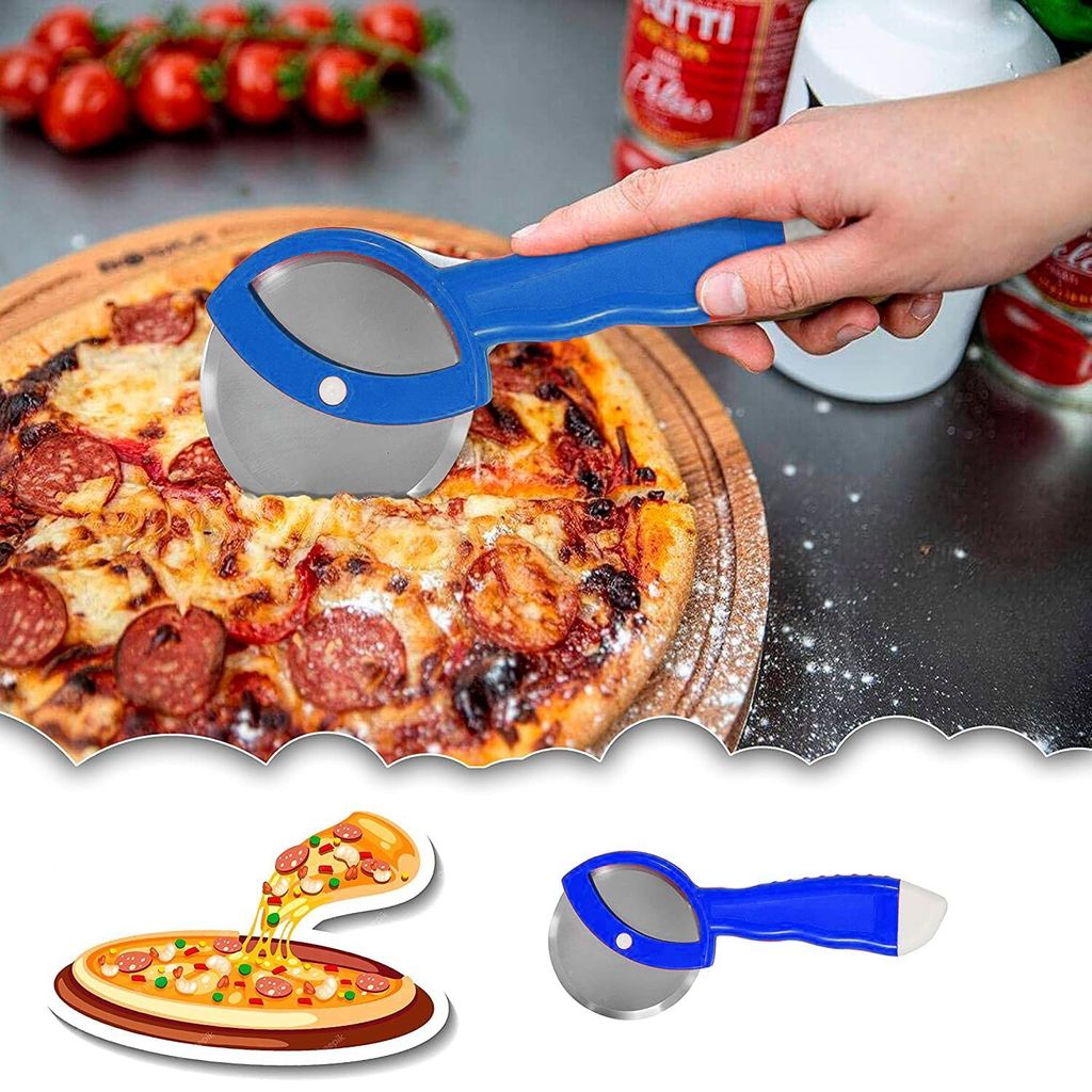 GLOBAL IMPEX Combo of Stainless Steel Garlic Crusher, Lemon Squeezer with Bottle Opener and Pizza Cutter with Plastic Handle Combo Comfortable Handle Kitchen