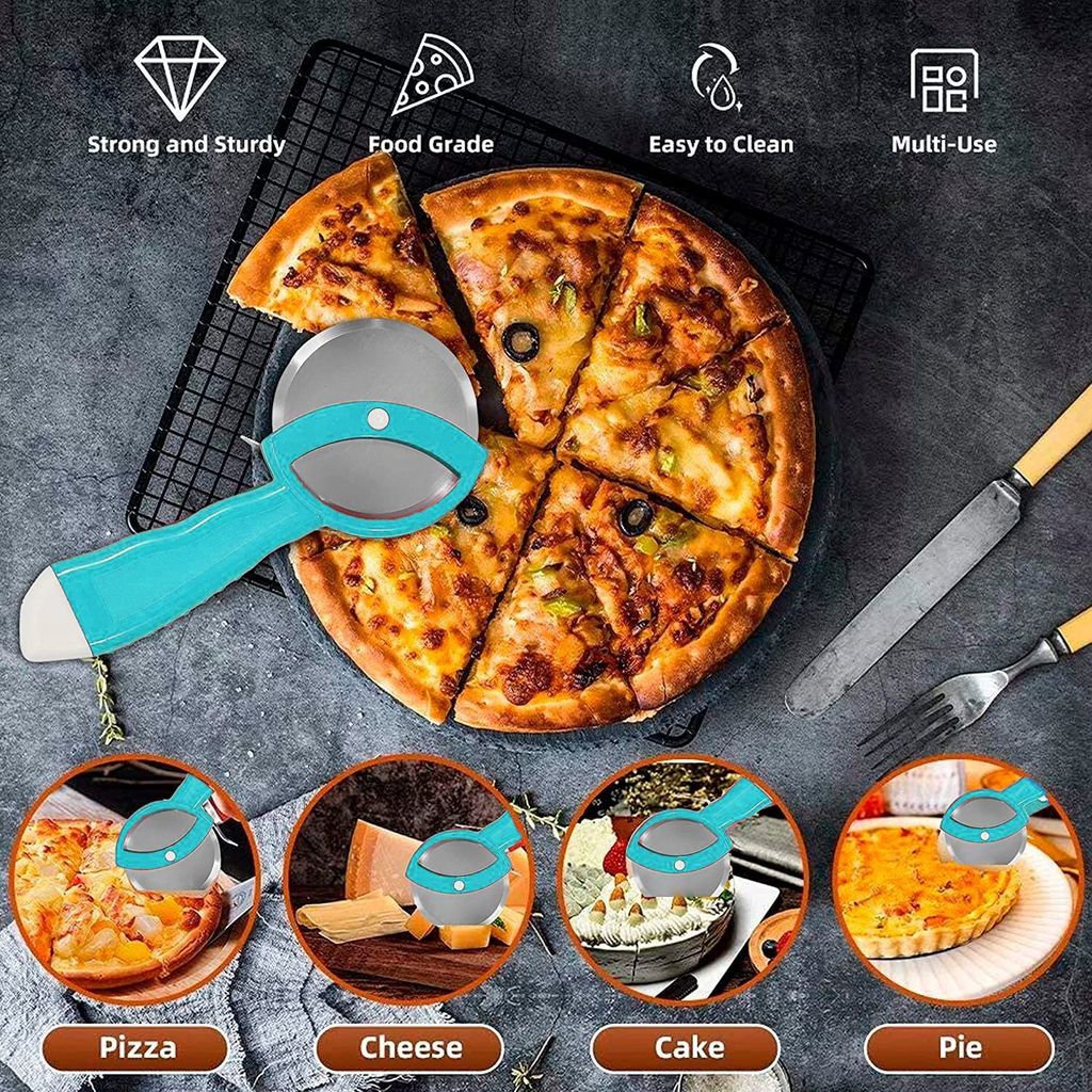 GLOBAL IMPEX Stainless Steel Lemon Squeezer with Bottle Opener and Pizza Cutter with Plastic Handle Combo Set Comfortable Handle Kitchen Combo