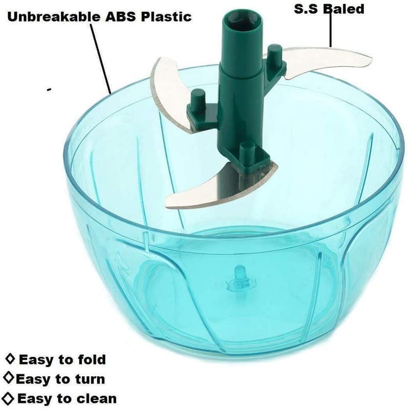 NEWWAY 450ml Pull Cord Vegetable Chopper – Mini Manual Food Cutter with 3 Stainless Steel Blades for Onion, Garlic, Fruits, Dry Fruits & More | BPA Free & Compact