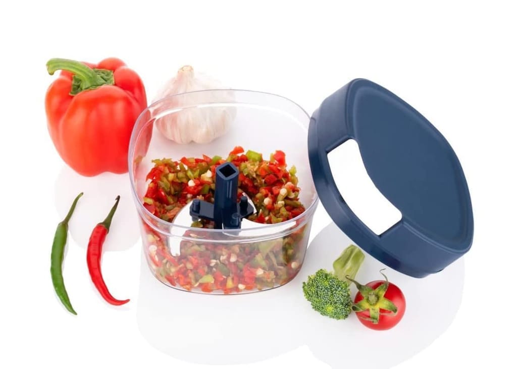 NEWWAY 450ml Pull Cord Vegetable Chopper – Mini Manual Food Cutter with 3 Stainless Steel Blades for Onion, Garlic, Fruits, Dry Fruits & More | BPA Free & Compact