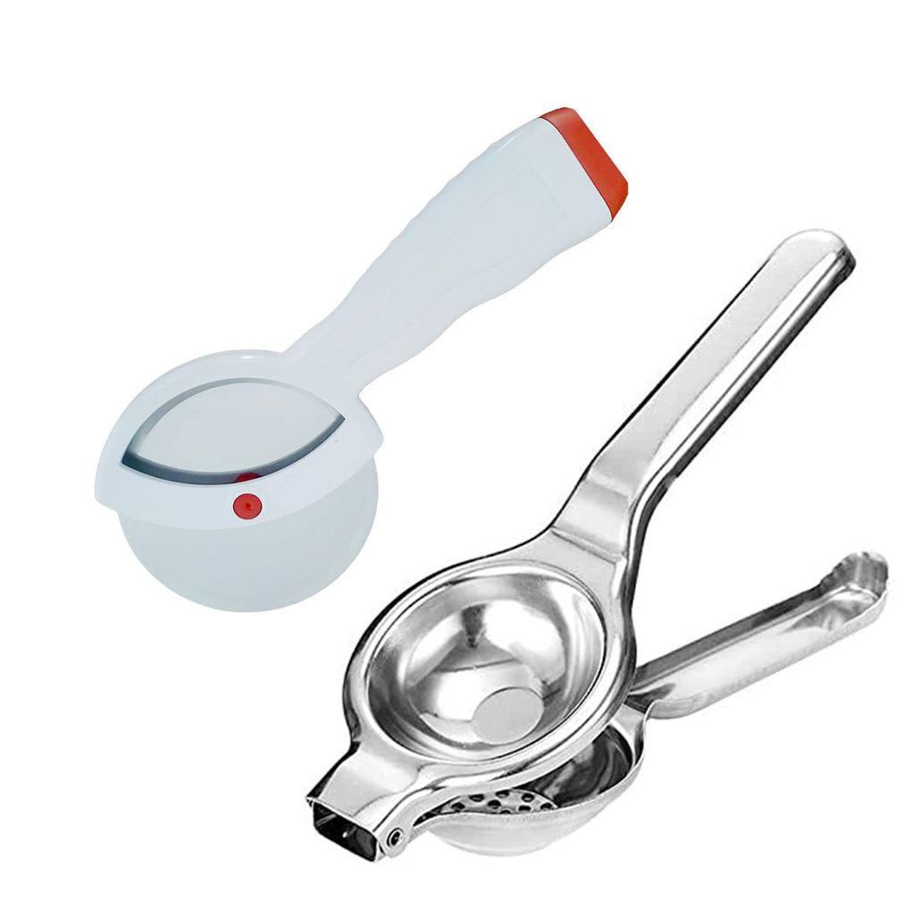 GLOBAL IMPEX Stainless Steel Lemon Squeezer with Bottle Opener and Pizza Cutter with Plastic Handle Combo Set Comfortable Handle Kitchen Combo