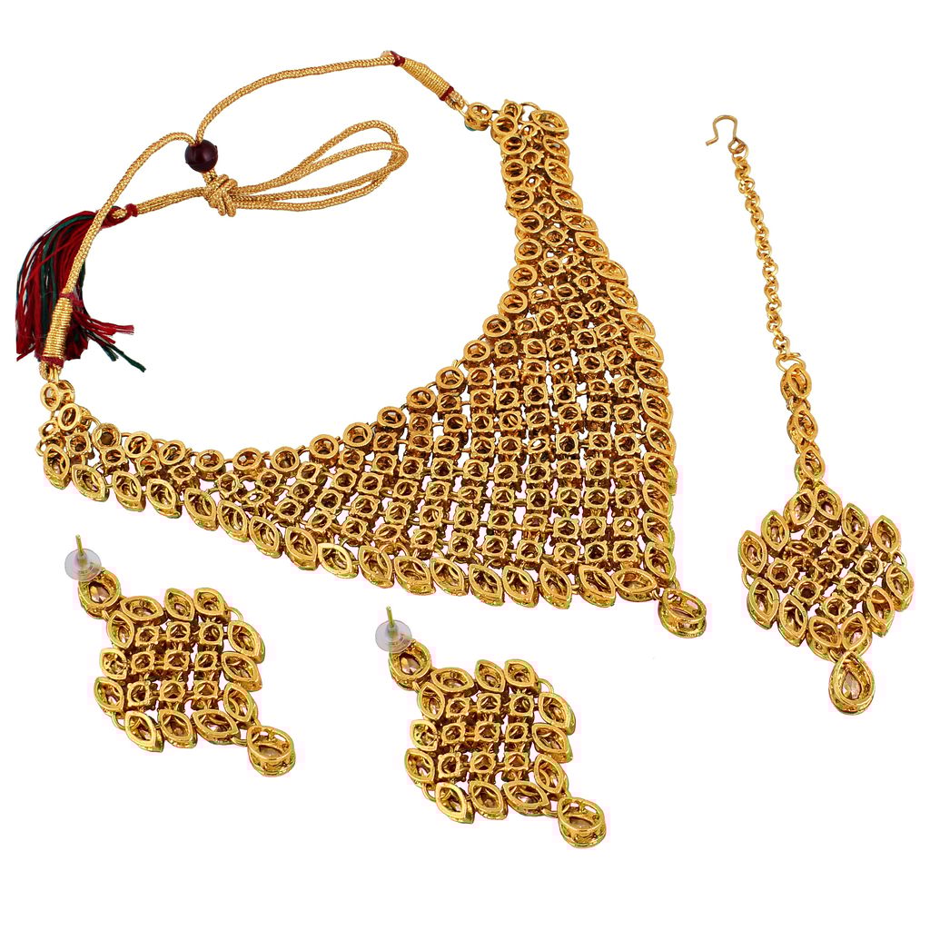 LUCKY JEWELLERY Designer Gold Plated Gold Color Stone Necklace Set For Women & Girls (825-L1SS-836-LCT)