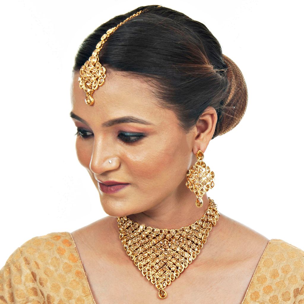 LUCKY JEWELLERY Designer Gold Plated Gold Color Stone Necklace Set For Women & Girls (825-L1SS-836-LCT)