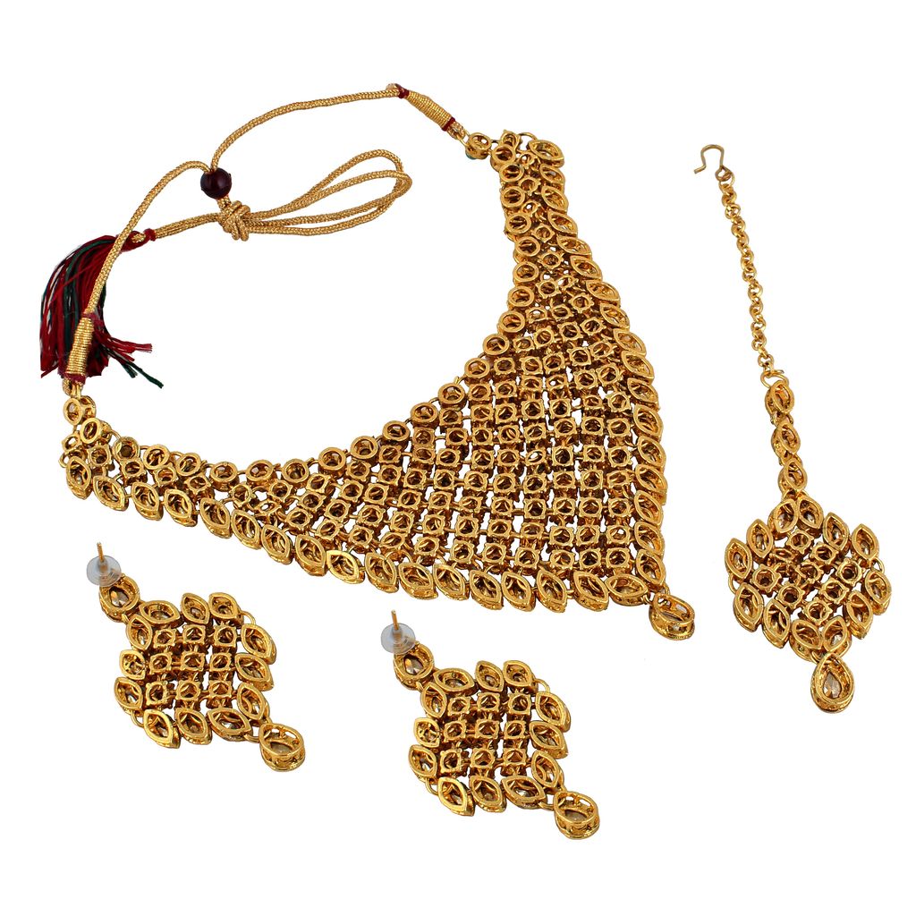 LUCKY JEWELLERY Designer Gold Plated Gold Turquoise Color Stone Necklace Set For Women & Girls (825-L1SS-836-LCT-F)