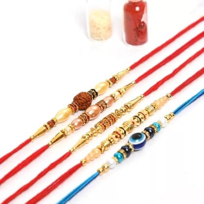 L.O.F Lords of Fashion Rakhi for Brother Multicolor Combo Evil Eye Rakhi Set for Men with Roli Chawal Rakhi for Brother
