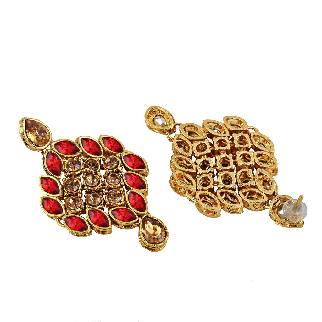 LUCKY JEWELLERY Designer Gold Plated Gold Red Color Stone Necklace Set For Women & Girls (825-L1SS-836-LCT-RED)