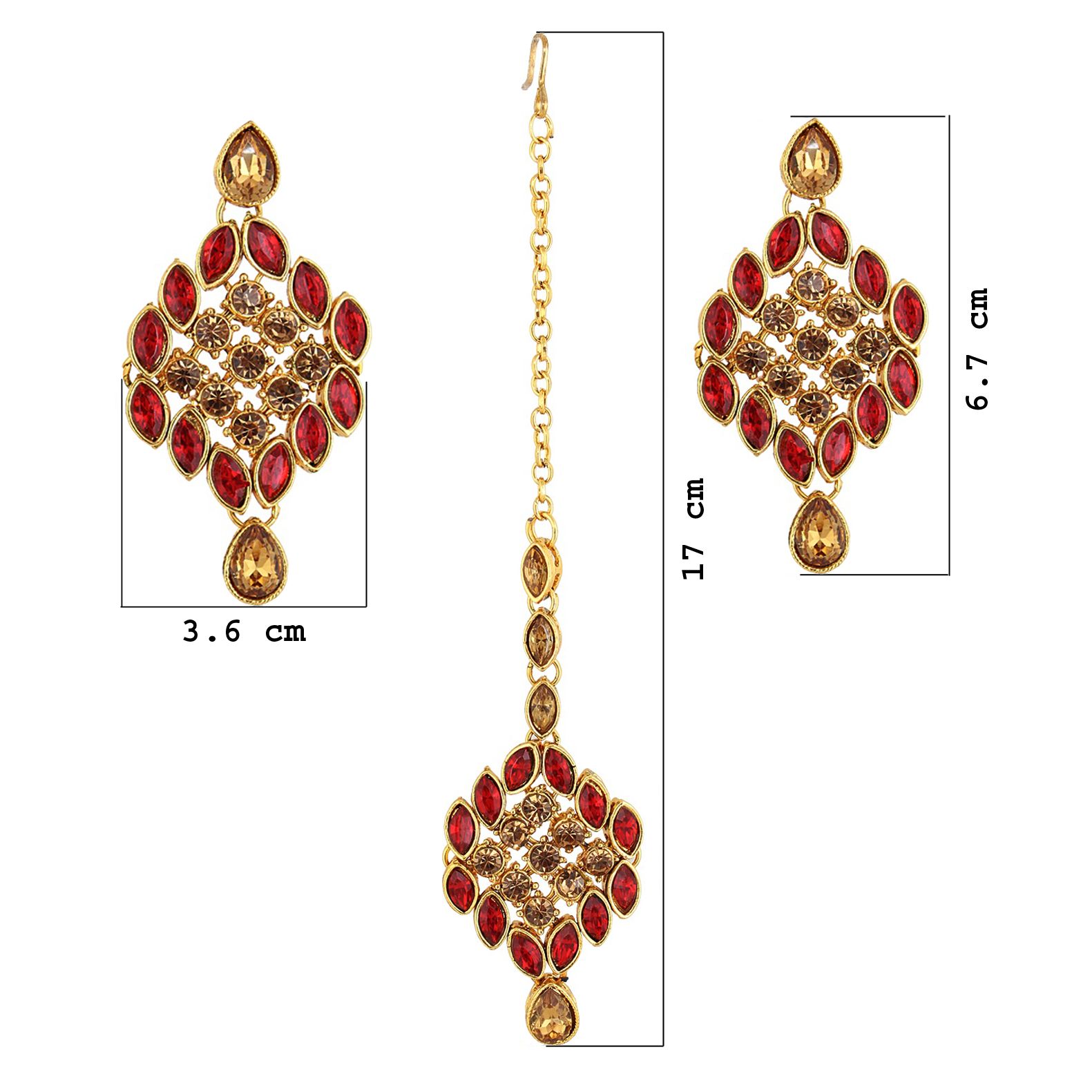 LUCKY JEWELLERY Designer Gold Plated Gold Red Color Stone Necklace Set For Women & Girls (825-L1SS-836-LCT-RED)