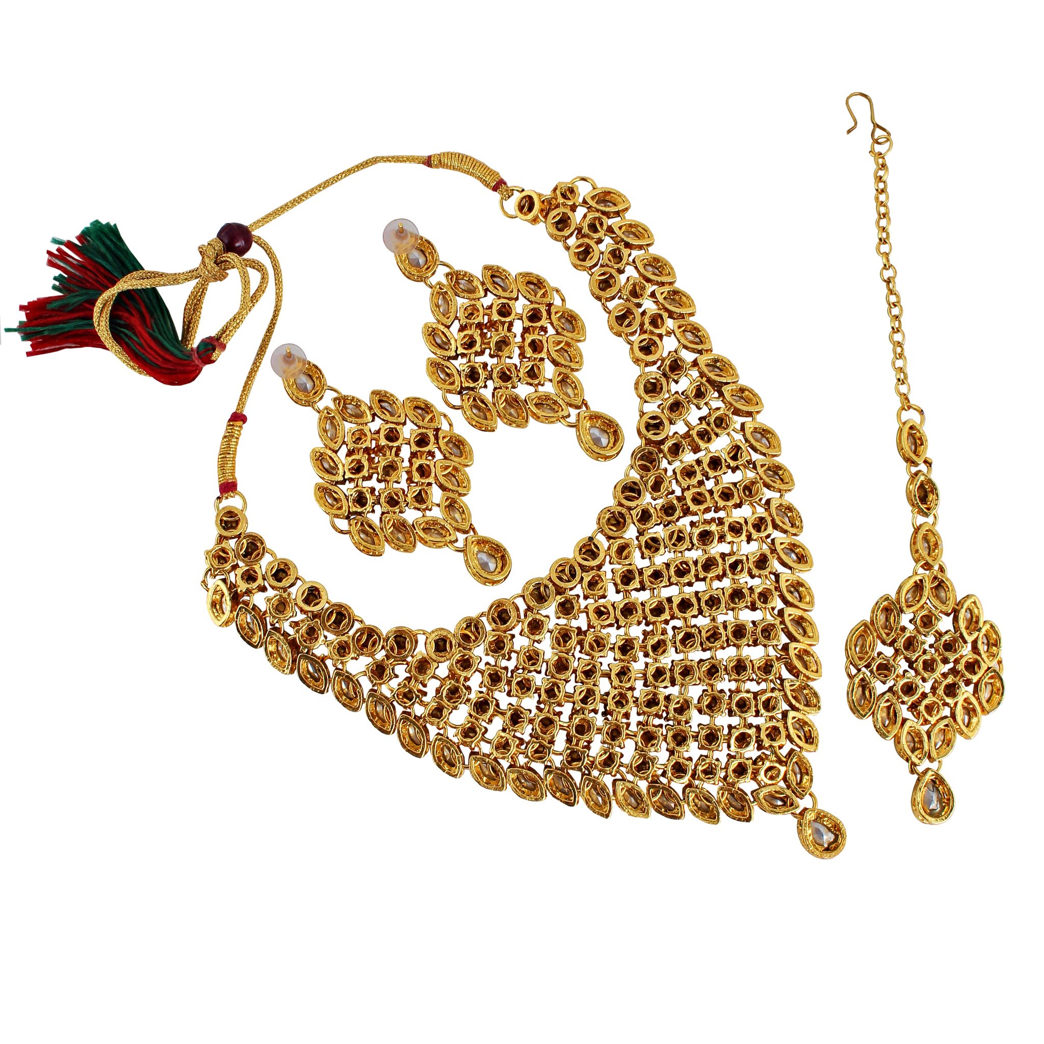LUCKY JEWELLERY Designer Gold Plated White Color Stone Necklace Set For Women & Girls (825-L1SS-836-W)