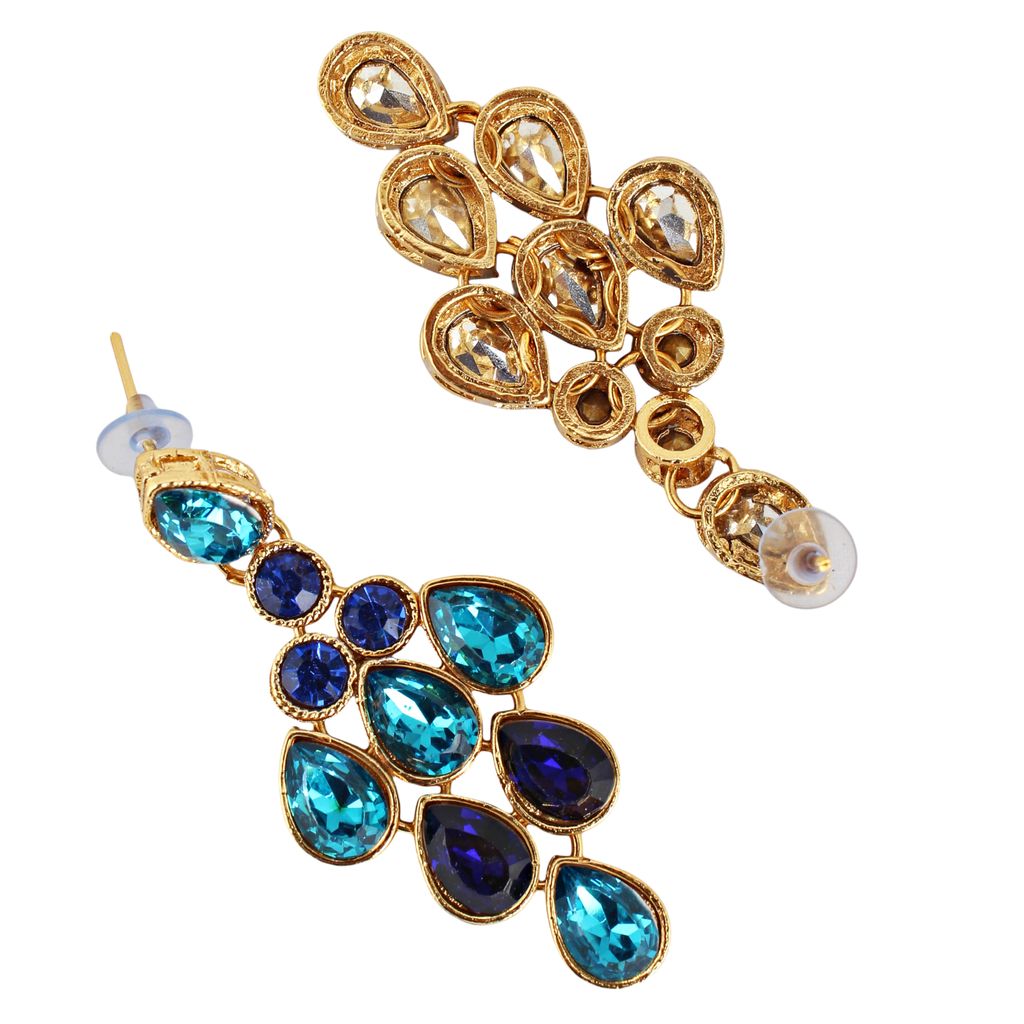 LUCKY JEWELLERY Designer Gold Plated Turquoise Blue Color Stone Necklace Set For Women & Girls (825-L1SS-837-FB)