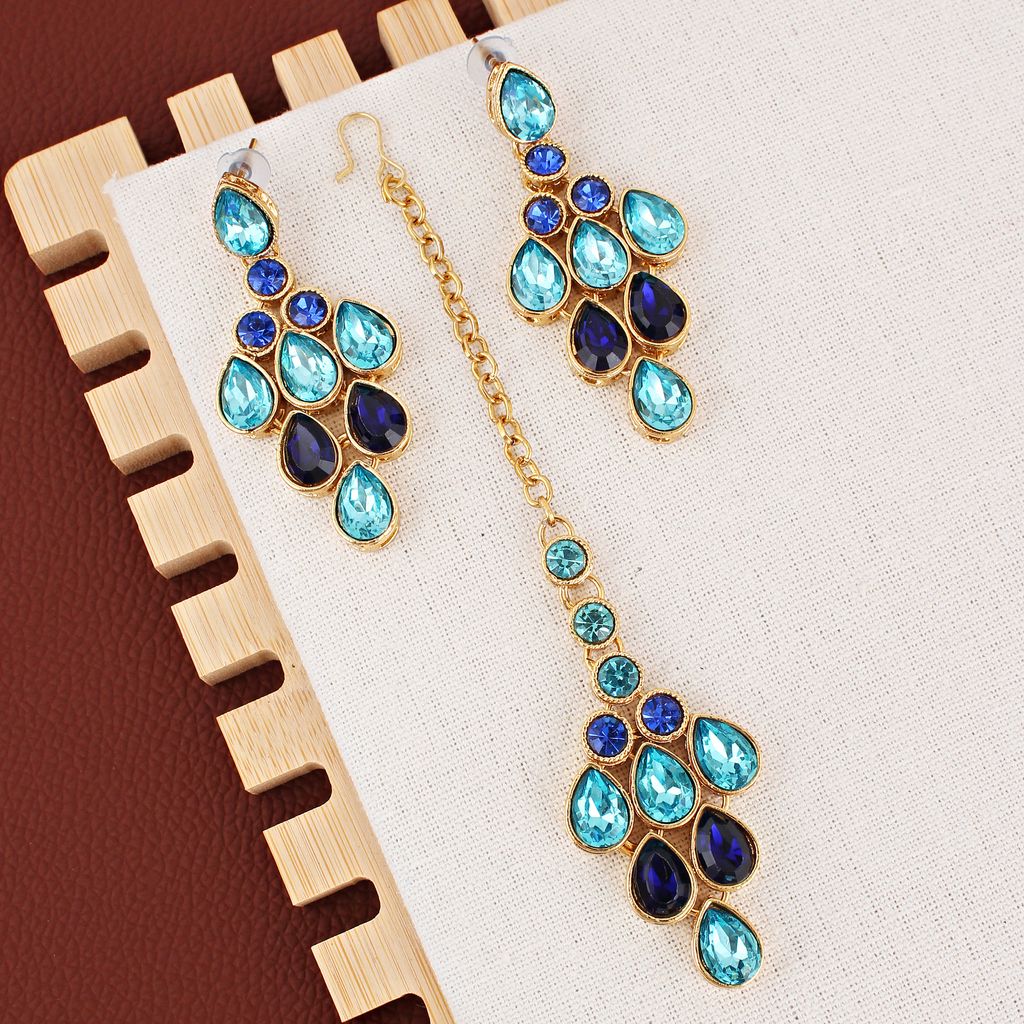 LUCKY JEWELLERY Designer Gold Plated Turquoise Blue Color Stone Necklace Set For Women & Girls (825-L1SS-837-FB)