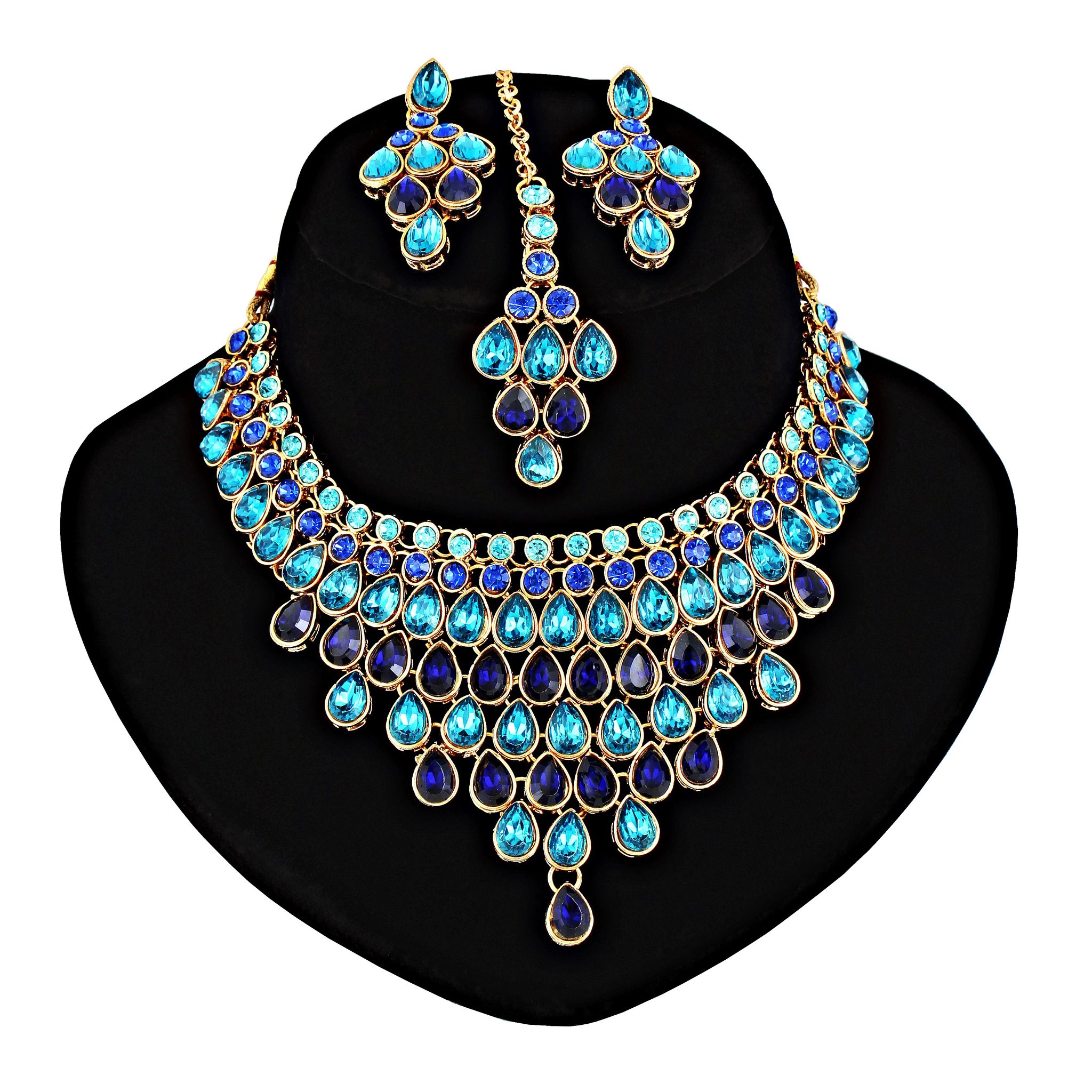 LUCKY JEWELLERY Designer Gold Plated Turquoise Blue Color Stone Necklace Set For Women & Girls (825-L1SS-837-FB)