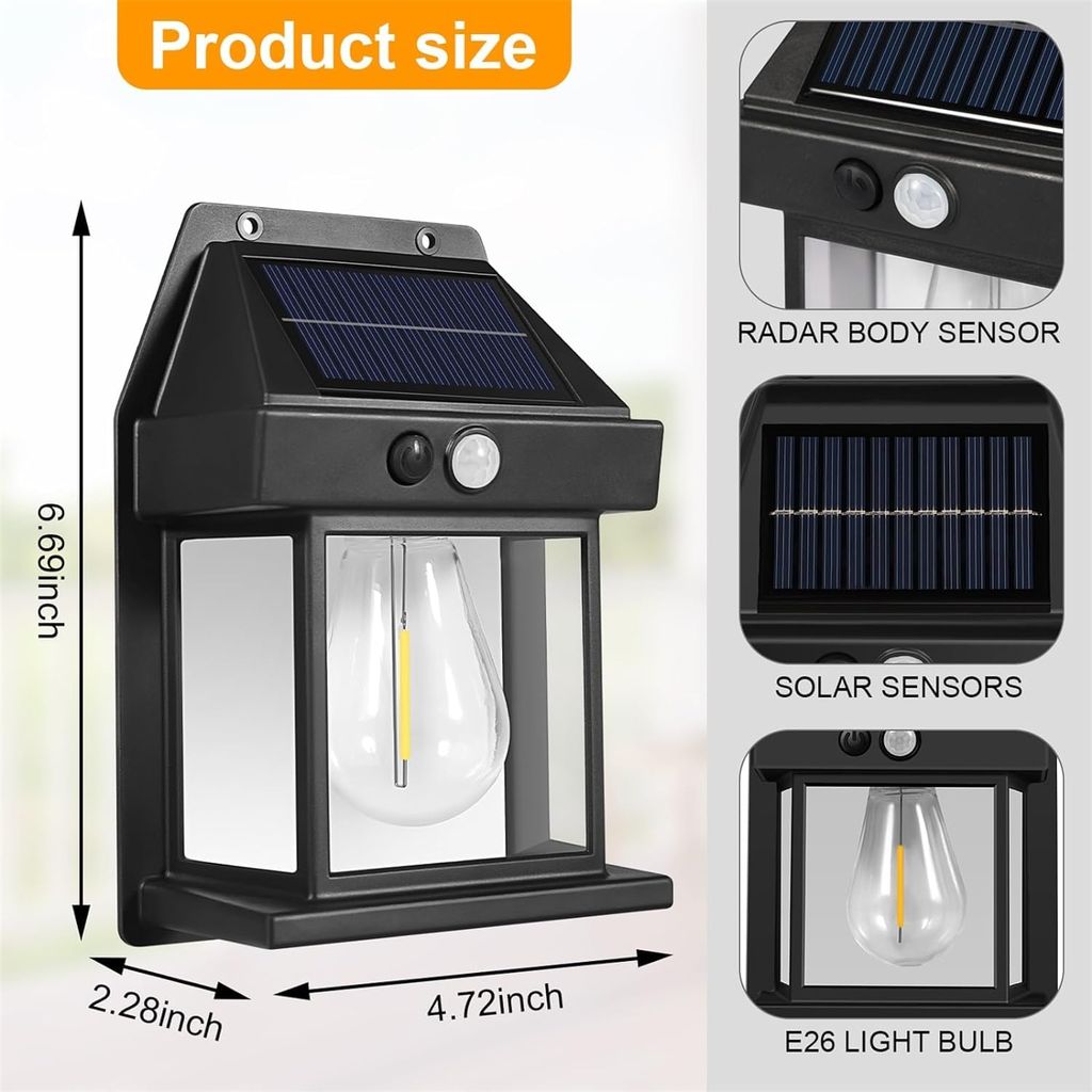 Solar Wall Lights Outdoor, Wireless Dusk to Dawn Porch Lights Fixture
