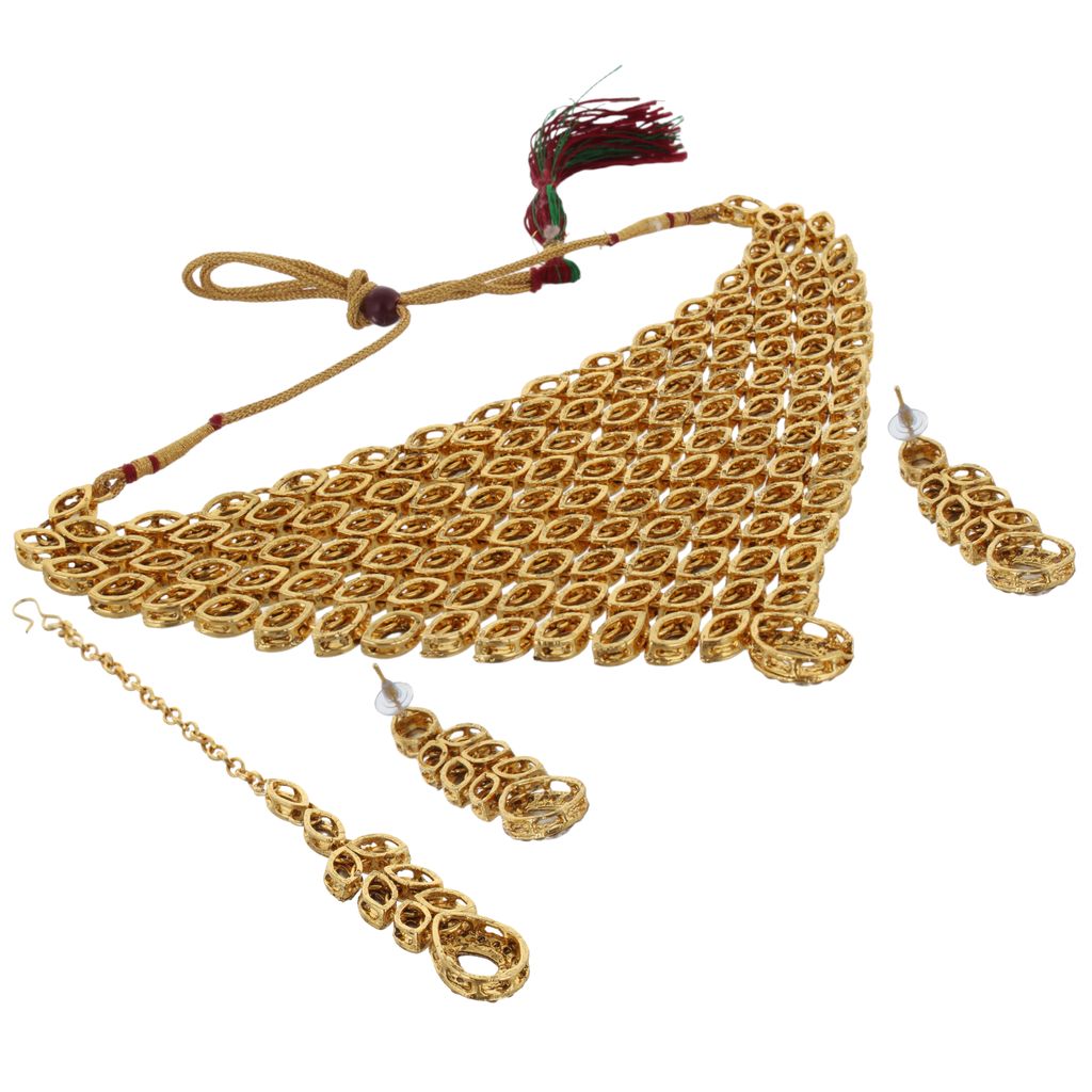 LUCKY JEWELLERY Designer Gold Plated White Color Stone Necklace Set For Women & Girls (875-L1SS-838-W)