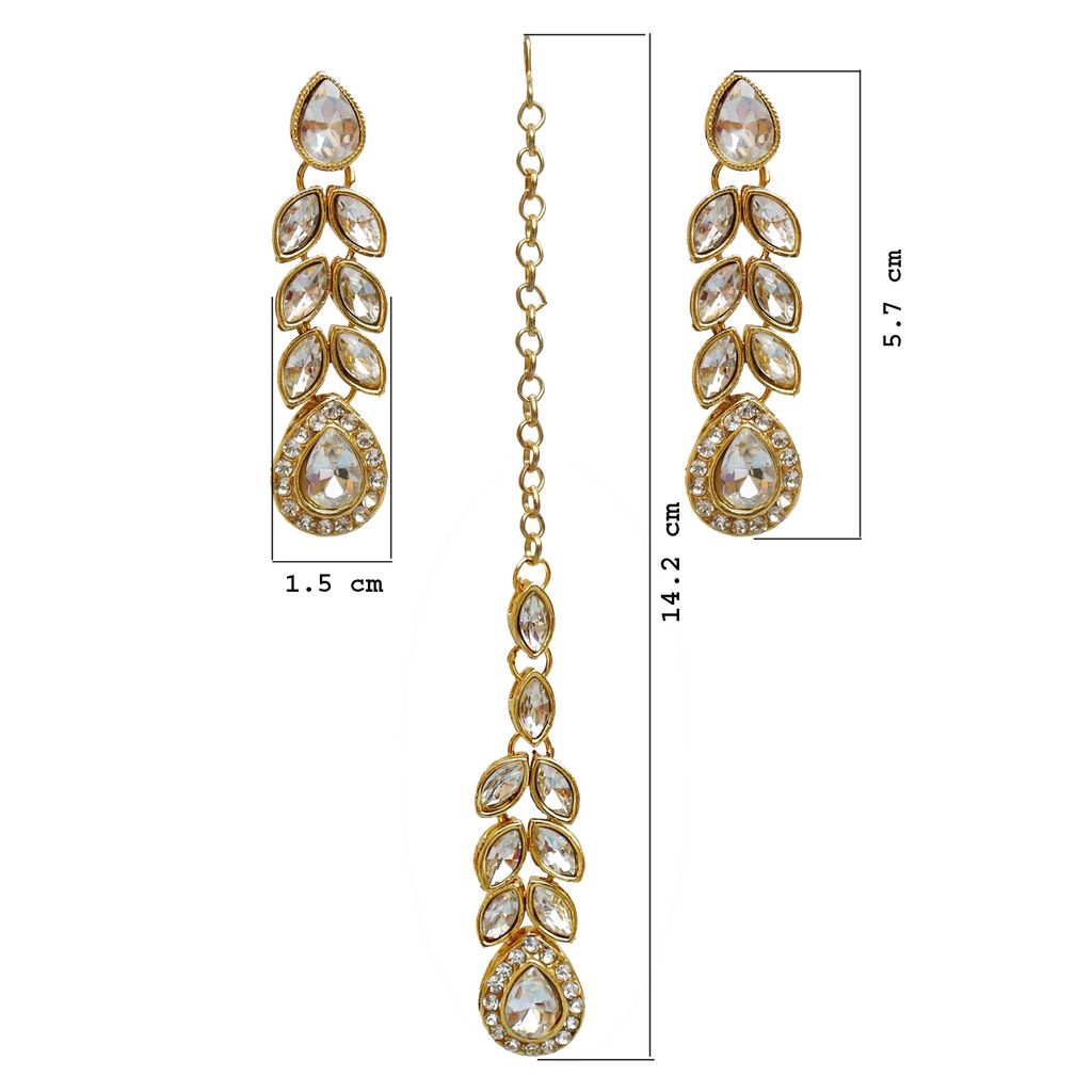 LUCKY JEWELLERY Designer Gold Plated White Color Stone Necklace Set For Women & Girls (875-L1SS-838-W)