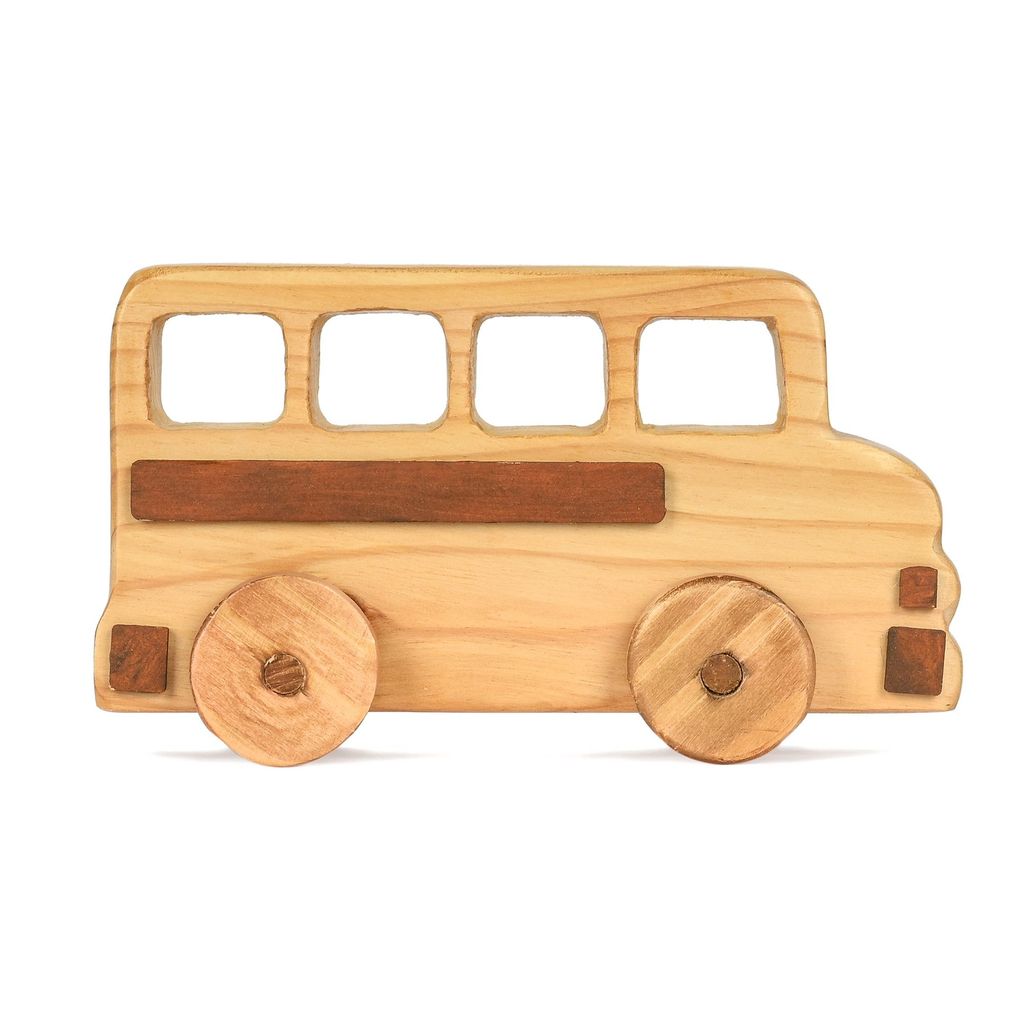 School Bus Push Toy In Wood - Toys and Games | Buy online on ZillyBuy