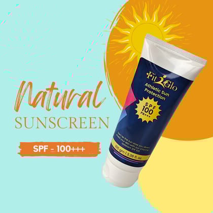Fit2Glo Athletic Sunscreen Lotion SPF-100 | Non-Greasy, Quick-Absorbing, Chlorine Water Resistant, No White Cast, Broad Spectrum | UVA UVB Sun Protection | Women & Men | All Skin Type | 100 GM