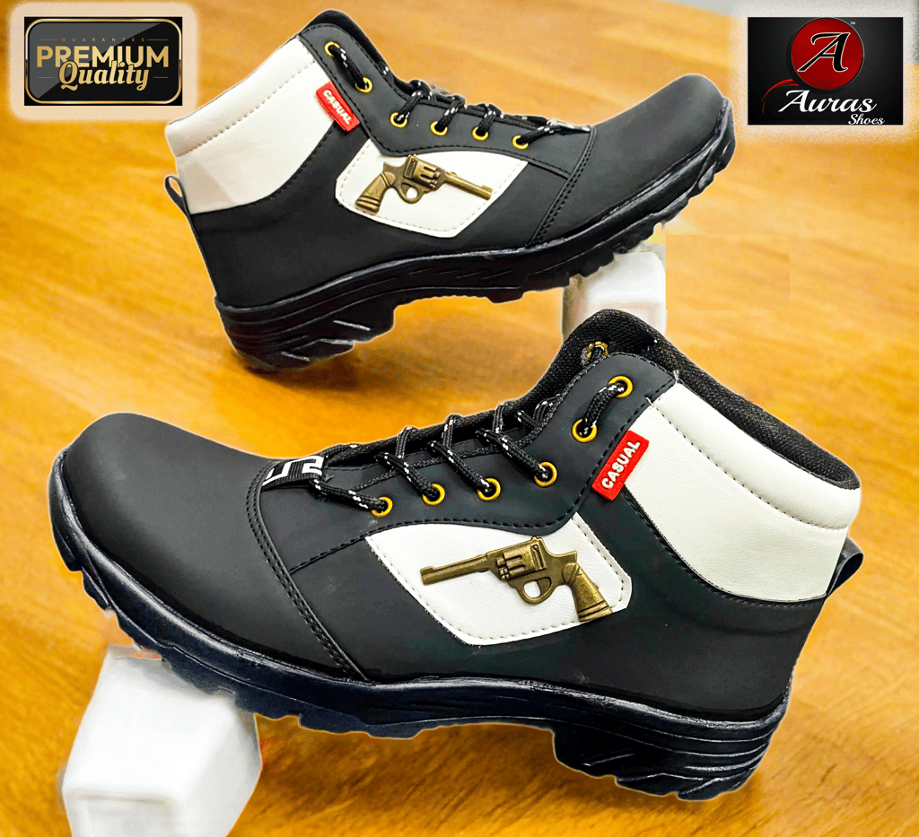 Black & White Gun Boot For Men, Casual For Men, Men's Footwear, Party wear Boots, Daily wear Casual Boots, By–Auras Shoes