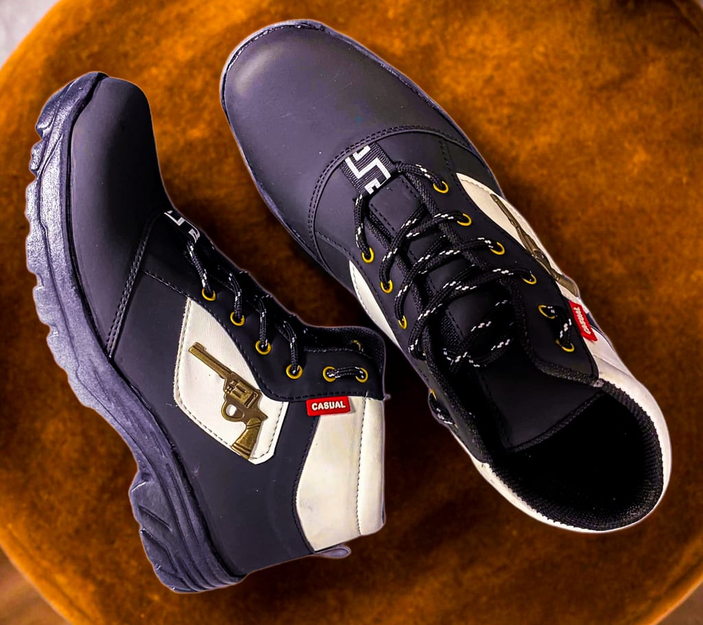 Black & White Gun Boot For Men, Casual For Men, Men's Footwear, Party wear Boots, Daily wear Casual Boots, By–Auras Shoes