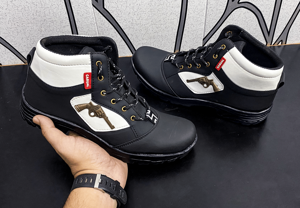 Black & White Gun Boot For Men, Casual For Men, Men's Footwear, Party wear Boots, Daily wear Casual Boots, By–Auras Shoes