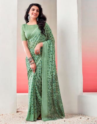 Light Green Chiffon Printed Saree , Trendy saree,Festive saree,printed, Floral Print,Chiffon Daily Wear Saree ( Green)