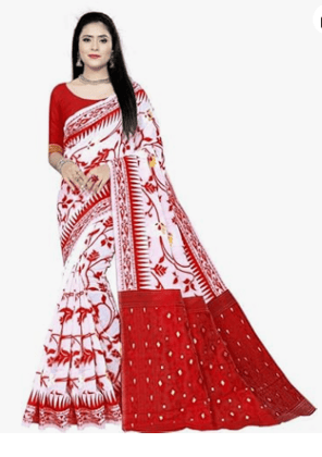 AVYUKTHA Striped, Floral Print Jamdani Cotton Silk Saree