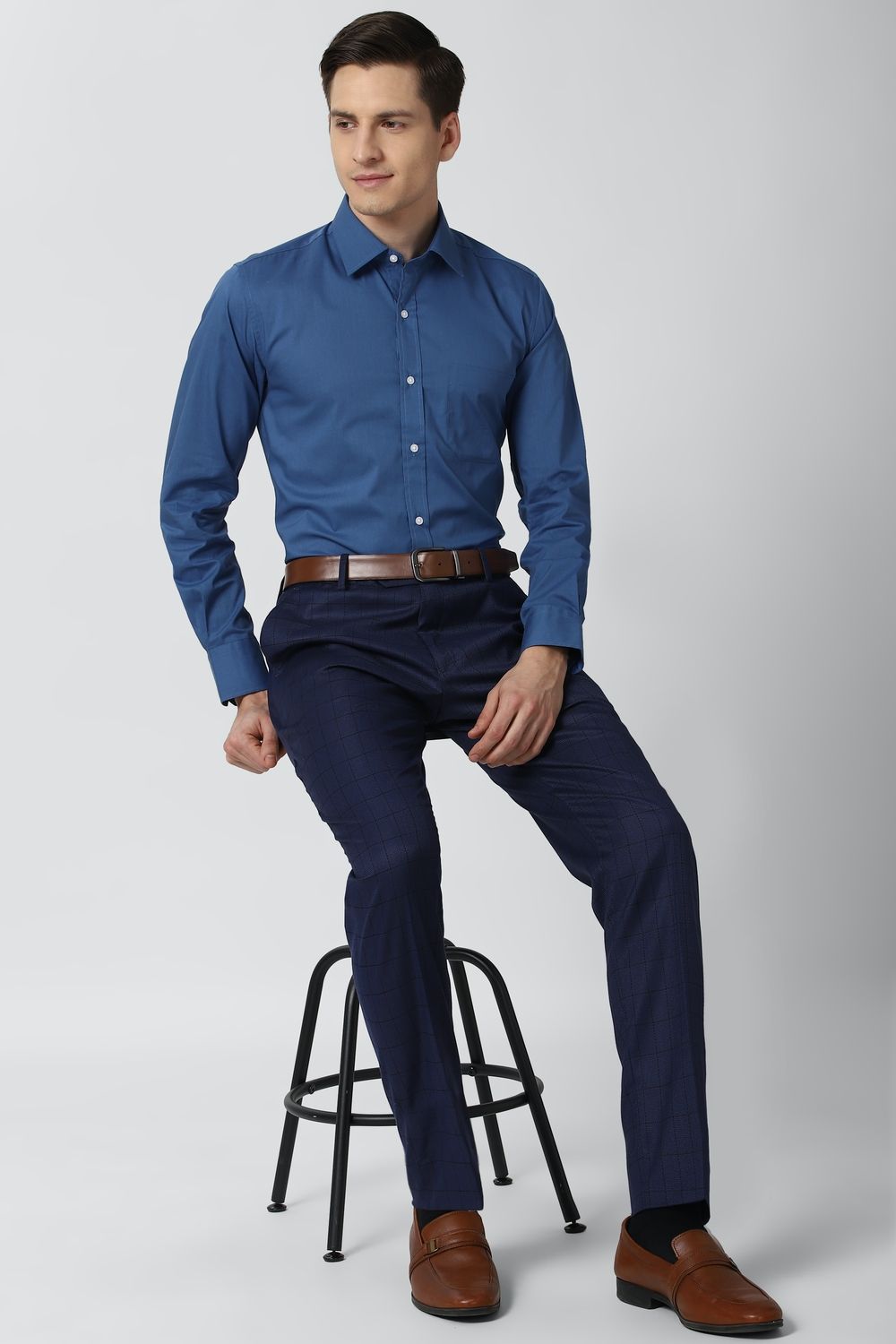 Men Navy Slim Fit Formal Full Sleeves Formal Shirt