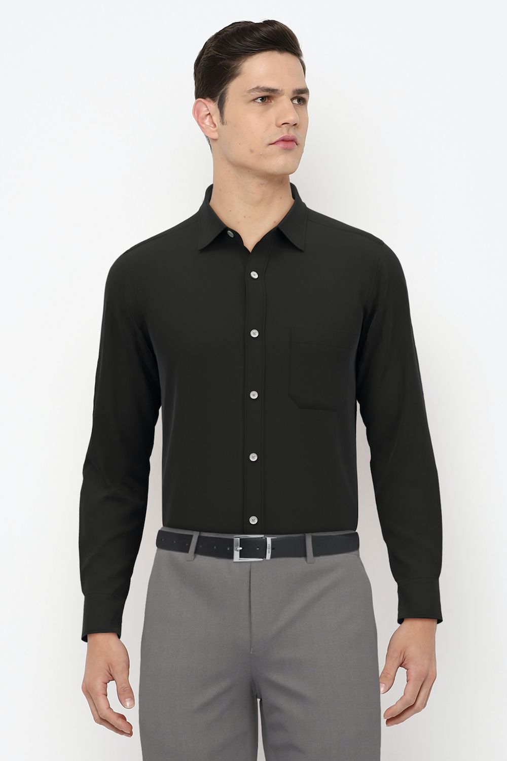 Men Black Slim Fit Formal Full Sleeves Formal Shirt