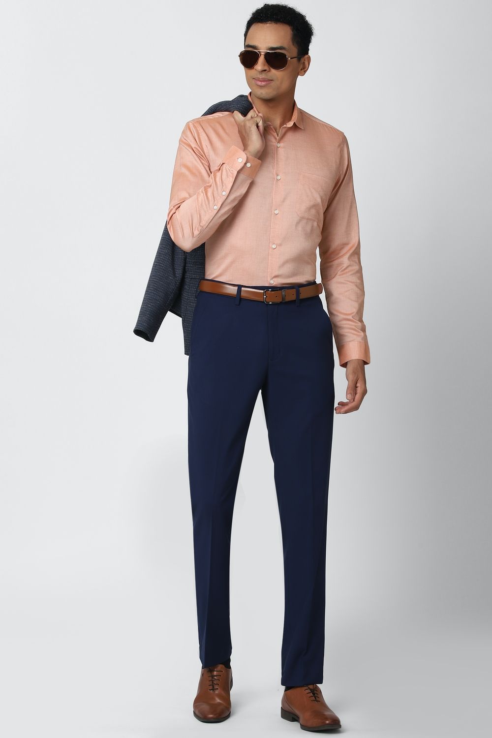Men Peach Regular Fit Formal Full Sleeves Formal Shirt