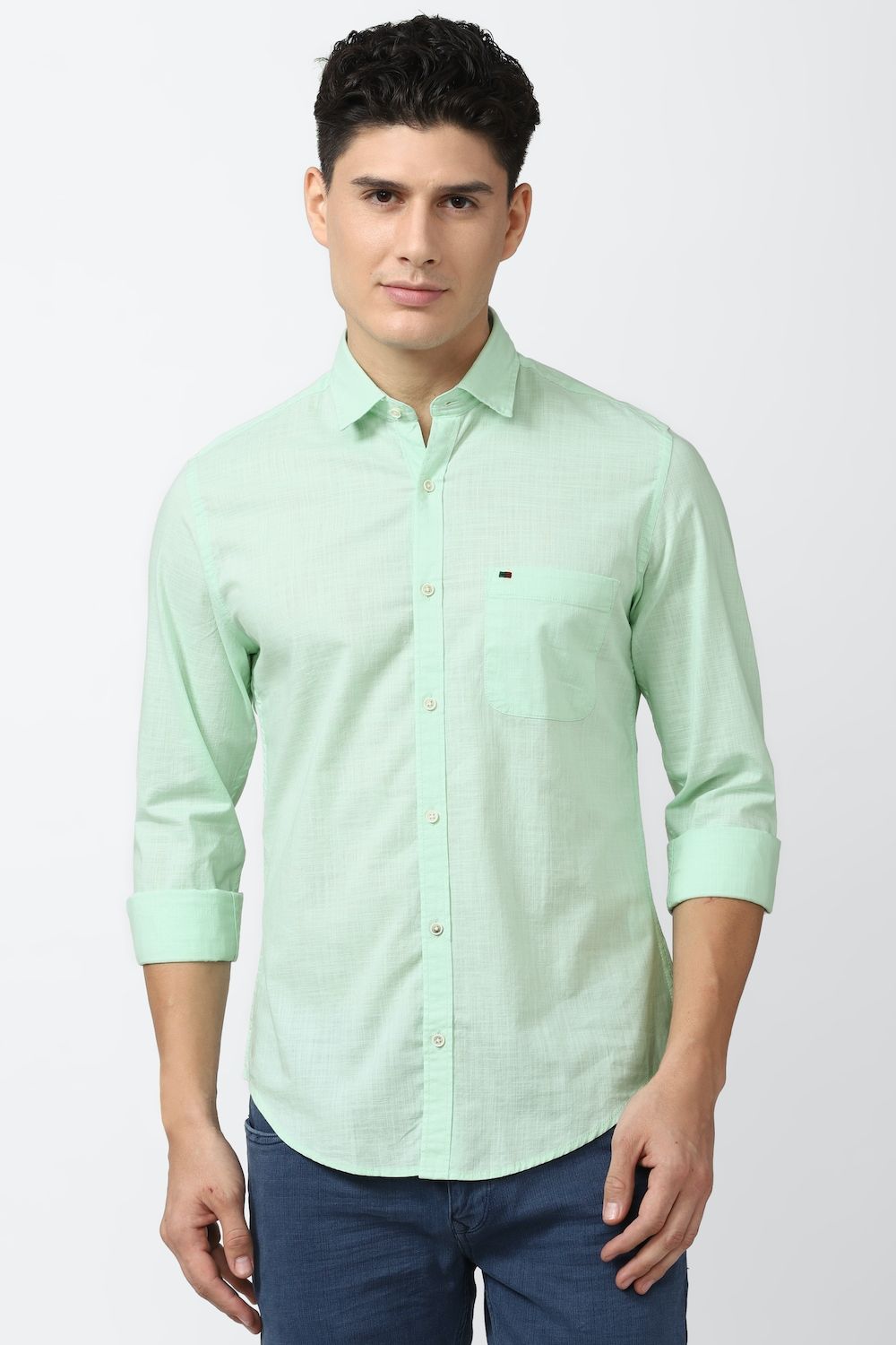 Men Green Super Slim Fit Textured Full Sleeves Casual Shirt