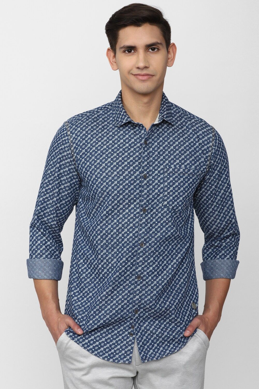 Men Navy Slim Fit Print Full Sleeves Casual Shirt
