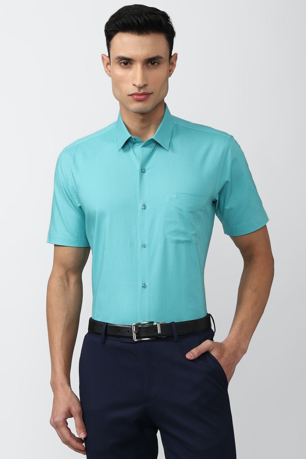 Men Blue Regular Fit Formal Half Sleeves Formal Shirt