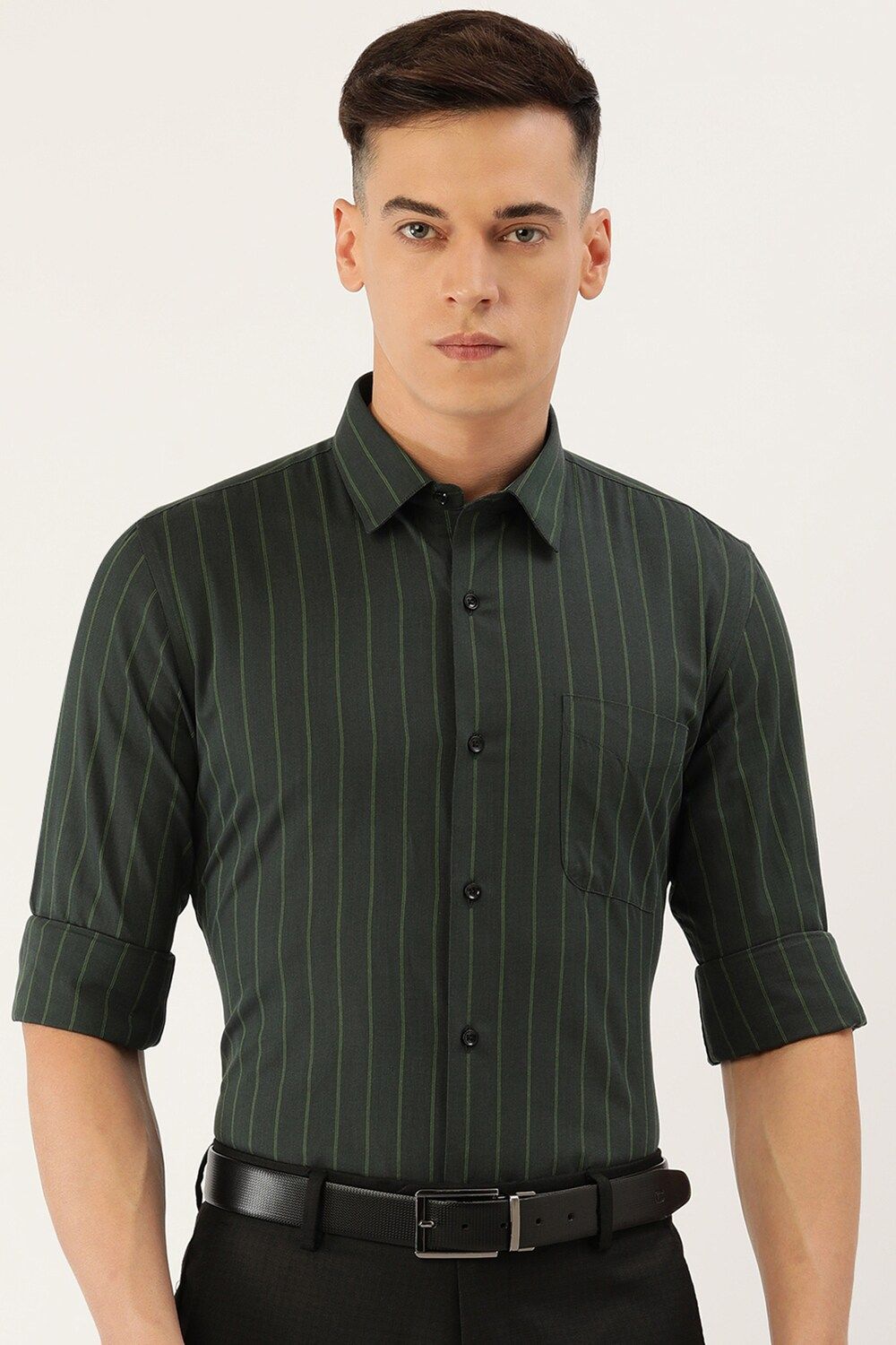 Men Green Slim Fit Formal Full Sleeves Formal Shirt